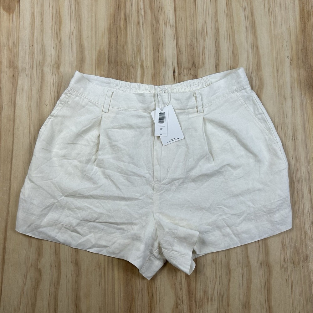NEW Z Supply Vantage Linen Shorts Women's Cloud White Large $84 Retail Casual